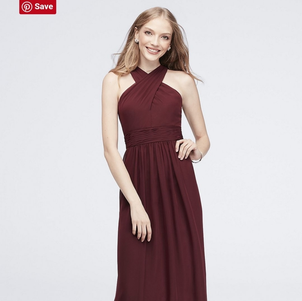 NWT David's Bridal long chiffon Carolina blue gown